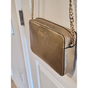 Michael Kors Metallic Gold Saffiano Leather East West Crossbody Camera Bag